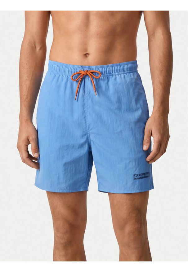 Napapijri Szorty kąpielowe V-Box Logo 1 NP0A4HAX Niebieski Regular Fit. Kolor: niebieski. Materiał: syntetyk