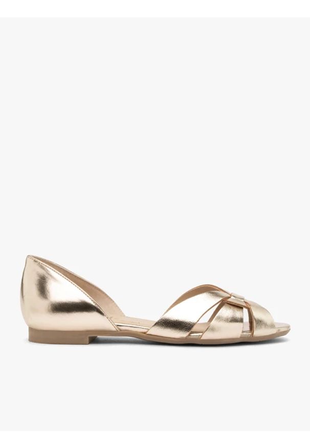 Ryłko - Platynowe baleriny damskie. Kolor: szary. Materiał: skóra. Wzór: ażurowy. Sezon: lato. Styl: street, elegancki