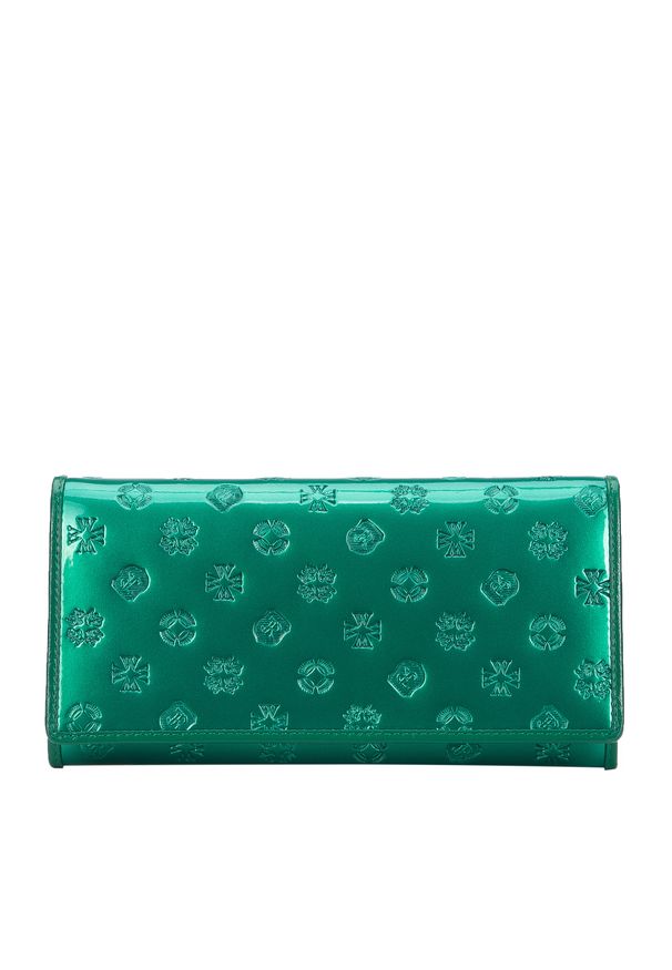 Wittchen - Damski portfel skórzany tłoczony w monogram zielony. Kolor: zielony. Materiał: skóra, lakier