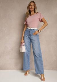 Renee - Różowa Bluzka z Rozkloszowanymi Rękawami Sunelva. Okazja: na co dzień. Kolor: różowy. Materiał: jeans. Styl: elegancki, casual #5
