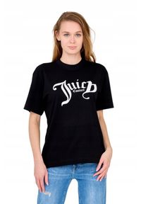 Juicy Couture - JUICY COUTURE Czarny t-shirt damski Amanza. Kolor: czarny. Materiał: bawełna