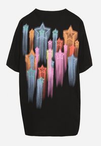 Born2be - Czarny Oversizowy T-shirt z Napisem z Przodu i Gwiazdami na Plecach Ilanlith. Okazja: na co dzień. Kolor: czarny. Materiał: jeans. Wzór: napisy. Sezon: wiosna. Styl: klasyczny, casual #7