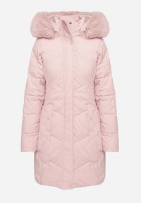 Born2be - Ciemnoróżowa Taliowana Kurtka z Pikowanymi Przeszyciami z Kapturem i Futerkiem Inalora. Okazja: na co dzień. Typ kołnierza: kaptur. Kolor: różowy. Materiał: futro. Długość rękawa: długi rękaw. Długość: długie. Wzór: aplikacja. Styl: elegancki, casual #3