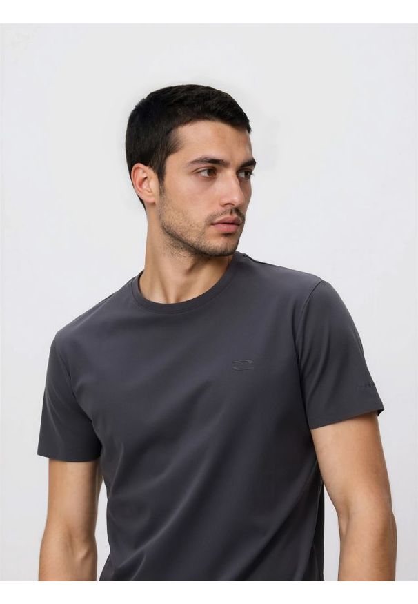 Reserved - T-shirt slim z bawełną merceryzowaną - ciemnoszary. Kolor: szary. Materiał: bawełna