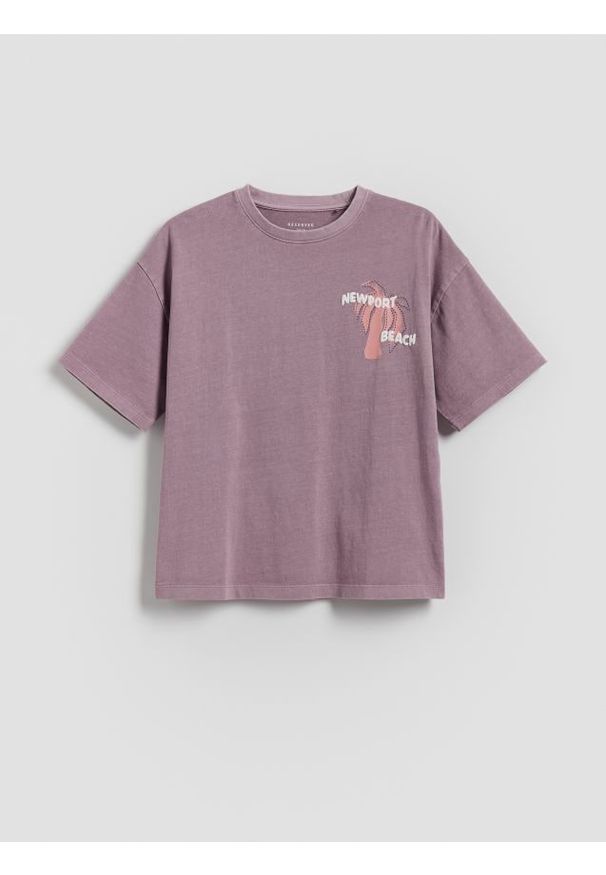 Reserved - Bawełniany t-shirt oversize - fioletowy. Kolor: fioletowy. Materiał: bawełna