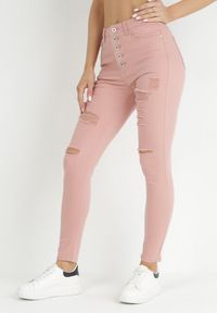 Born2be - Różowe Jeansy Skinny na Guziki Arru. Stan: podwyższony. Kolor: różowy