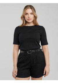 Big-Star - Koszulka damska w prążek czarna Alessa 906. Okazja: na co dzień. Kolor: czarny. Materiał: jeans, żakard, dzianina, prążkowany. Wzór: prążki. Styl: casual, elegancki #4