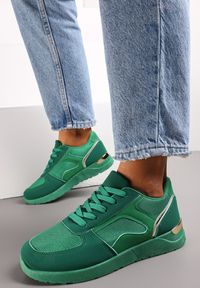 Renee - Zielone Sneakersy na Grubej Podeszwie z Metaliczną Wstawką Leesa. Kolor: zielony #5