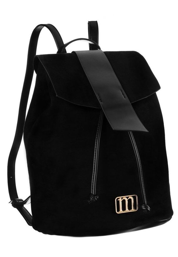 Zamszowy plecak czarny Monnari BAG2260-017. Kolor: czarny. Materiał: skóra ekologiczna. Wzór: aplikacja. Styl: elegancki