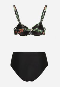 Renee - Czarne Bikini Biustonosz w Liście i Majtki Figi z Siateczkowymi Wstawkami Kinalea. Kolor: czarny. Wzór: aplikacja