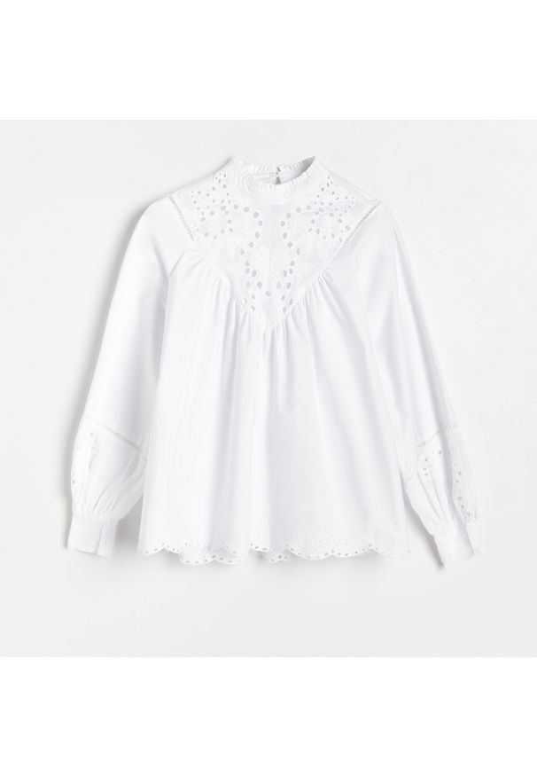 Reserved - Bluzka z ażurowym wzorem - Biały. Kolor: biały. Wzór: ażurowy
