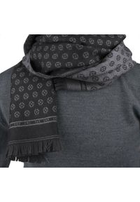 Wełniany Szalik Męski - V. Fraas - Czarny z Drobnym Wzorem. Kolor: czarny. Materiał: wełna. Sezon: zima, lato. Styl: klasyczny, elegancki #4