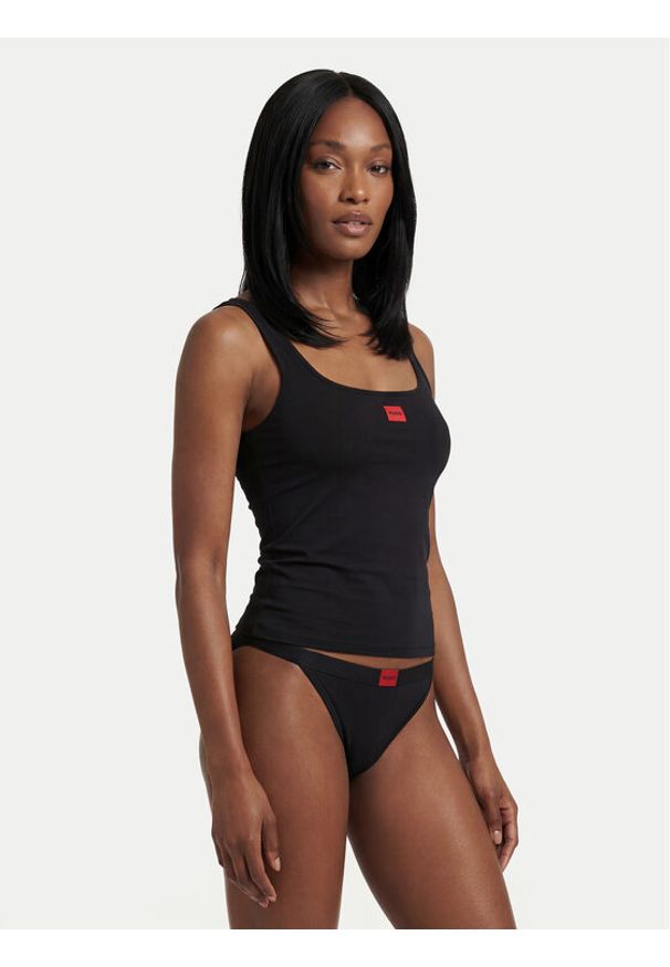 Hugo - HUGO Top 50557181 Czarny Regular Fit. Kolor: czarny. Materiał: syntetyk