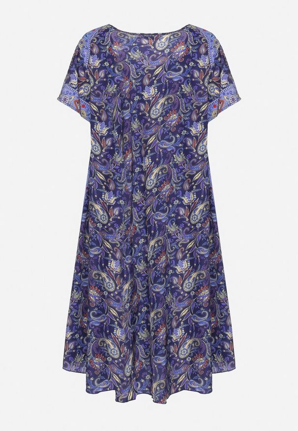 Born2be - Granatowa Wiskozowa Sukienka Rozkloszowana we Wzór Paisley Mastis. Kolor: niebieski. Materiał: wiskoza. Wzór: paisley