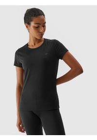 4f - Koszulka treningowa szybkoschnąca z materiału z recyklingu damska. Kolor: czarny. Materiał: materiał. Sport: fitness