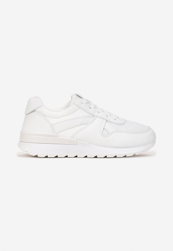 Renee - Białe Sneakersy na Grubej Podeszwie Pheona. Wysokość cholewki: przed kostkę. Kolor: biały. Materiał: materiał. Szerokość cholewki: normalna. Wzór: aplikacja