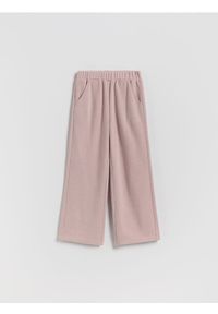 Reserved - Dzianinowe spodnie z haftem - brudny róż. Kolor: różowy. Materiał: dzianina. Wzór: haft