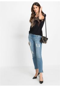 bonprix - Bluzka z miękkiej mieszanki wiskozy. Kolor: czarny. Materiał: wiskoza. Wzór: nadruk #2