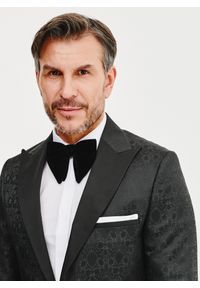 Pako Lorente - PAKO LORENTE – Czarna żakardowa marynarka smokingowa. Okazja: na wesele, na studniówkę, na sylwestra, na ślub cywilny. Kolor: brązowy, czarny. Materiał: żakard #10