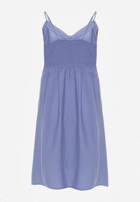 Renee - Niebieska Wiskozowa Sukienka na Regulowanych Ramiączkach z Haftem i Lampasami Nelmina. Okazja: na co dzień. Kolor: niebieski. Materiał: wiskoza. Długość rękawa: na ramiączkach. Wzór: haft. Typ sukienki: proste, sportowe. Styl: elegancki, sportowy, casual #8