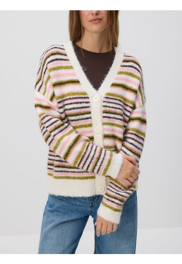 Reserved - Wzorzysty kardigan - wielobarwny. Materiał: dzianina, wełna