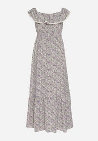 Born2be - Fioletowa Sukienka Ozdobiona Falbankami Folirae. Okazja: na spacer, na co dzień. Typ kołnierza: kołnierz z falbankami. Kolor: fioletowy. Wzór: aplikacja. Sezon: lato. Typ sukienki: sportowe. Styl: casual, sportowy #5