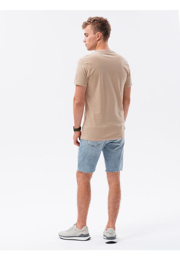Ombre Clothing - T-shirt męski bawełniany BASIC S1370 - beżowy - XXL. Kolor: beżowy. Materiał: bawełna. Styl: klasyczny