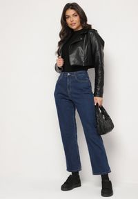 Born2be - Granatowe Jeansy z Prostą Nogawką o Kroju Boyfriend z Wysoką Talią Tulida. Okazja: na co dzień. Kolekcja: plus size. Kolor: niebieski. Styl: casual, elegancki #6