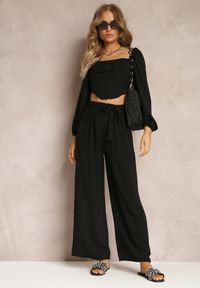 Renee - Czarne Spodnie z Szerokimi Nogawkami i Doszytym Paskiem w Talii Atita. Kolor: czarny #1