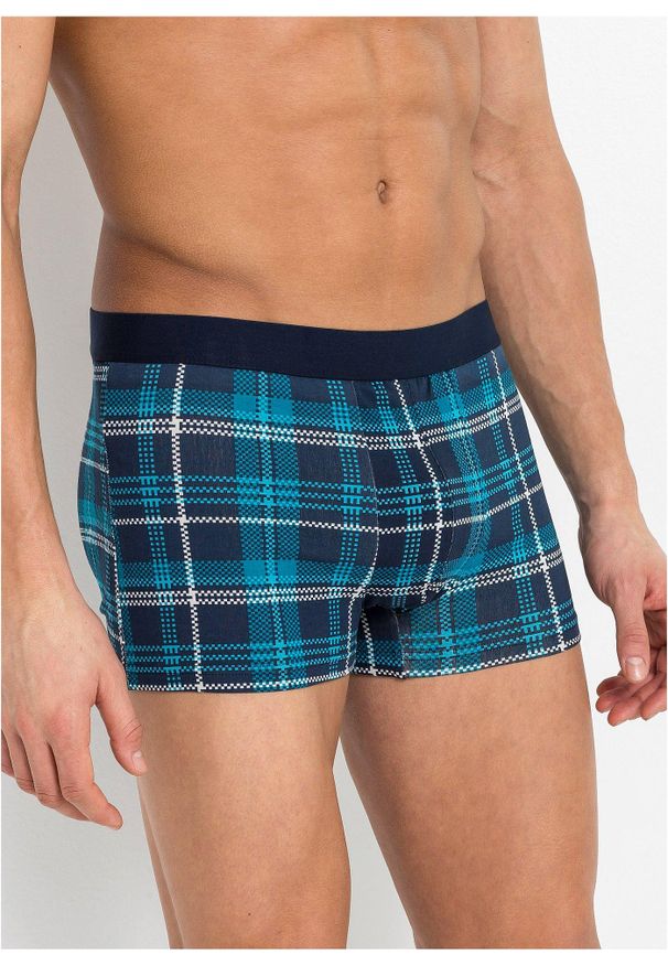 bonprix - Bokserki o dopasowanym kroju z bawełną (3 pary). Kolor: niebieski. Materiał: bawełna. Wzór: nadruk