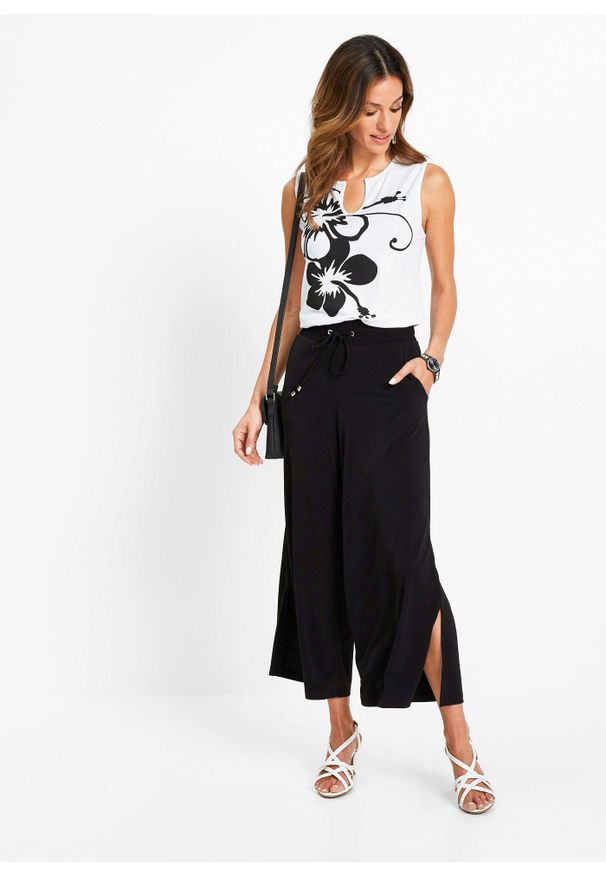 bonprix - Spodnie z dżerseju z wygodnym paskiem. Kolor: czarny. Materiał: jersey. Styl: elegancki