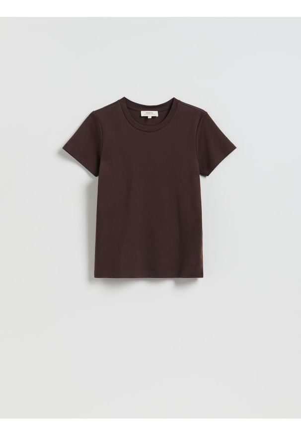 Reserved - Bawełniany t-shirt - ciemnobrązowy. Kolor: brązowy. Materiał: bawełna