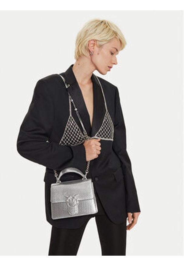 Pinko - PINKO Torebka Love One Top Handle Mini Light AI 24-25 PLTT 100071 A1VG Srebrny. Kolor: srebrny. Materiał: skórzane
