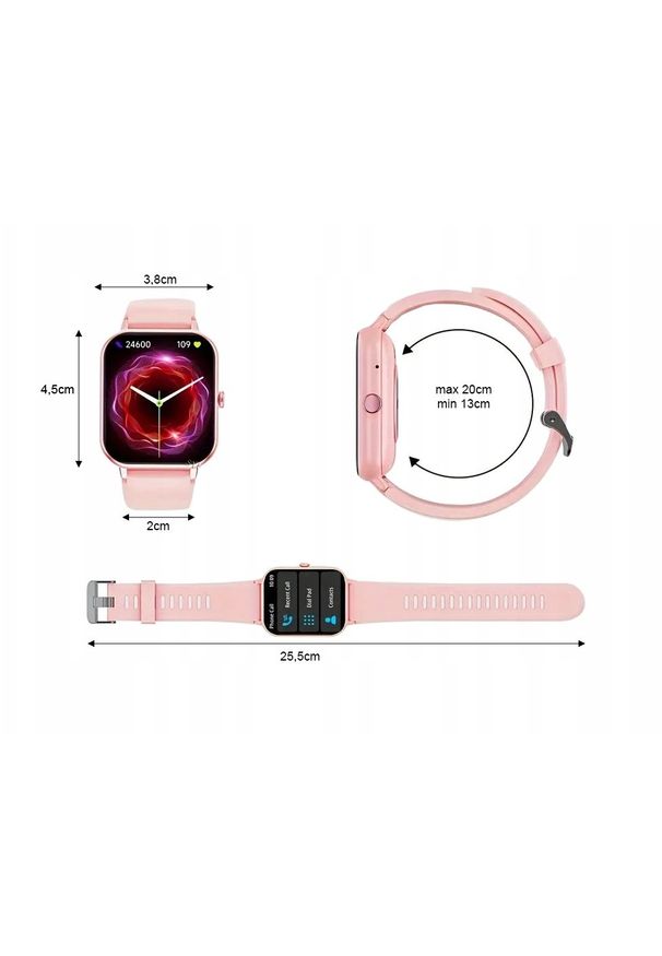 NoName - Smartwatch zegarek damski męski gumowy pasek sport bluetooth rozmowy różowy. Rodzaj zegarka: smartwatch. Kolor: różowy. Materiał: guma. Styl: sportowy