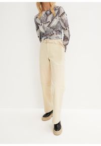bonprix - Spodnie twillowe patchworkowe. Kolor: biały