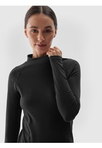 4f - 4F Longsleeve do jogi i pilatesu szybkoschnący damski - czarny XL. Kolor: czarny. Materiał: dzianina, włókno, syntetyk, materiał, elastan. Długość rękawa: długi rękaw. Długość: długie. Wzór: gładki, ze splotem, jednolity. Sport: joga i pilates