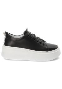 DAMISS - Czarne Sneakersy Damiss Wygodne Buty Damskie. Kolor: czarny. Materiał: skóra. Szerokość cholewki: normalna. Wzór: aplikacja. Obcas: na platformie #5