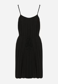 Born2be - Czarna Sukienka z Regulowanymi Ramiączkami z Materiałowym Paskiem Liata. Okazja: na spacer, na imprezę. Typ kołnierza: dekolt w kształcie V. Kolor: czarny. Materiał: materiał. Długość rękawa: na ramiączkach. Sezon: lato #3