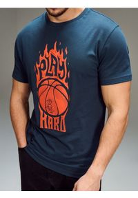 Sinsay - Bawełniana koszulka z nadrukiem - granatowy. Kolor: niebieski. Materiał: bawełna. Wzór: nadruk #1