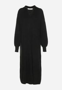 Born2be - Czarna Pudełkowa Sukienka Sweterkowa z Wiskozą Szerokimi Rękawami i Kołnierzykiem Rinfera. Kolor: czarny. Materiał: wiskoza. Typ sukienki: proste. Styl: wizytowy, elegancki #7