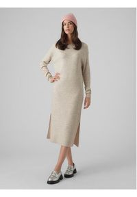 Vero Moda Sukienka dzianinowa 10291689 Beżowy Relaxed Fit. Kolor: beżowy. Materiał: syntetyk #4