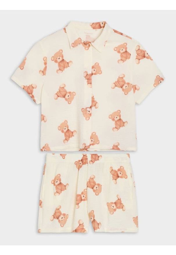 Sinsay - Bawełniana piżama dwuczęściowa - kremowy. Kolor: kremowy. Materiał: bawełna