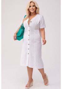 Moda Size Plus Iwanek - Sukienka Savannah - Len w odcieniu bieli PLUS SIZE OVERSIZE XXL. Kolekcja: plus size. Materiał: len. Sezon: lato. Typ sukienki: oversize, dla puszystych. Styl: klasyczny, elegancki