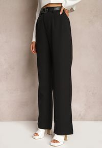 Renee - Czarne Garniturowe Spodnie High Waist z Gumką w Talii Oziara. Okazja: na co dzień. Stan: podwyższony. Kolor: czarny. Długość: długie. Styl: casual, elegancki