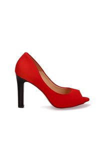 Arturo Vicci - Czółenka czerwone zamszowe peep toe. Nosek buta: otwarty. Kolor: czerwony. Materiał: zamsz. Obcas: na słupku