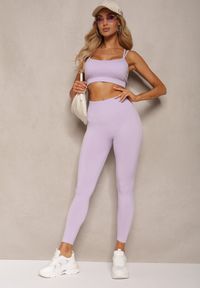 Renee - Fioletowy Elastyczny Komplet Fitness Usztywniany Biustonosz i Legginsy z Gumką Orbinra. Kolor: fioletowy #3