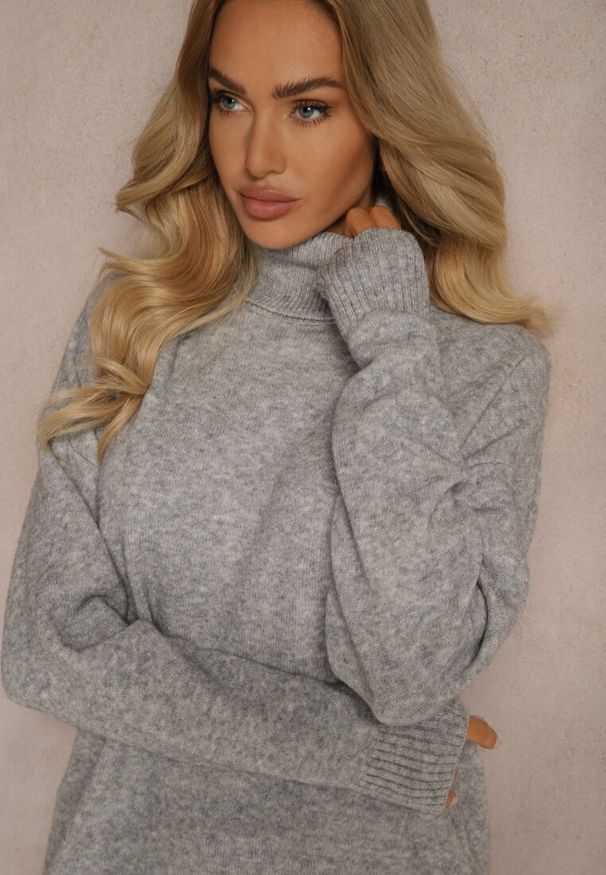 Renee - Szary Casualowy Golf o Prostym Kroju Derilena. Okazja: na co dzień. Typ kołnierza: golf. Kolor: szary. Długość rękawa: długi rękaw. Długość: długie. Styl: casual