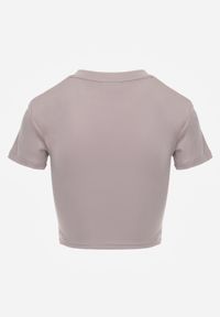 Renee - Jasnoszary Basicowy T-shirt w Stylu Cropped z Subtelnym Nadrukiem Loraera. Okazja: na co dzień. Kolor: szary. Materiał: jeans. Długość: krótkie. Wzór: nadruk. Styl: elegancki, sportowy, casual #2