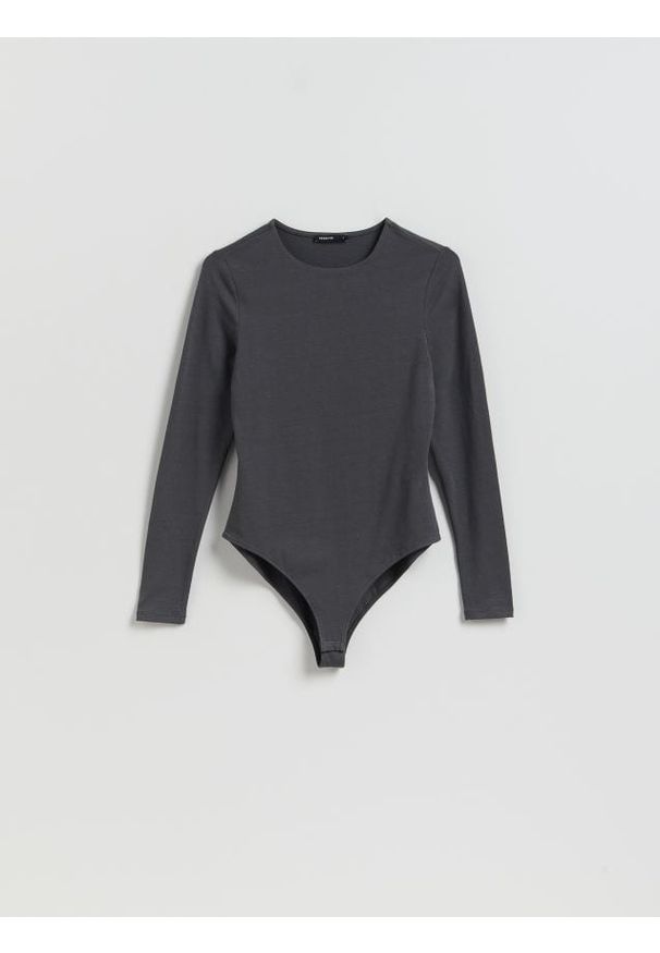 Reserved - Gładkie body - ciemnoszary. Kolor: szary. Materiał: dzianina, bawełna. Wzór: gładki