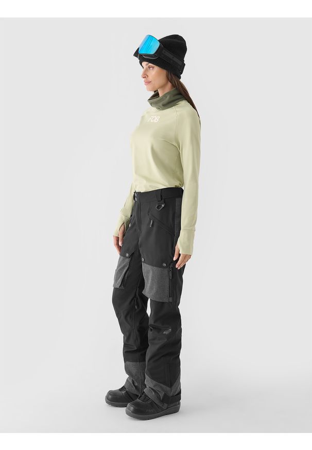 4f - 4F Spodnie snowboardowe membrana 10000 damskie - czarne XS. Kolor: czarny. Materiał: tkanina, poliester, dzianina, materiał. Wzór: gładki. Sezon: zima. Sport: snowboard
